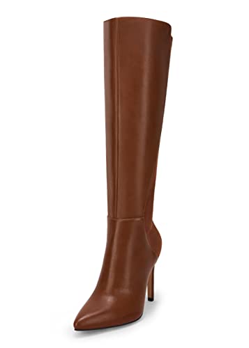 Rilista Damen Kniehohe Stiefel, sexy spitzer Zehenbereich, Schlangenleder-Muster, Stiletto-Absatz, Stiefel, Leder, Reißverschluss, Booties Kleid Schuhe, braun, 43 EU von Rilista