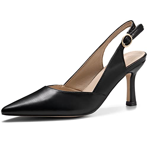 Rilista Damen Slingback Kätzchen Heels Geschlossene Spitze Zehen Rückenfrei Hochzeit Party Kleid Pumps Schuhe, schwarz, 41 EU von Rilista