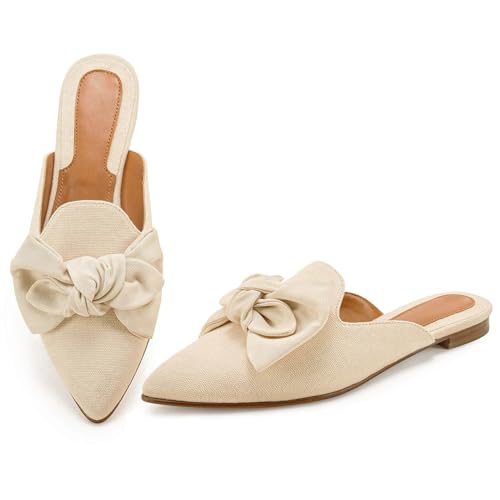 Rilista Pantoletten für Frauen Slip On Bequeme Spitze Zehen Damen Loafer Damen Flache für Damen Pantoletten & Clogs, Hellkhaki, 39 EU von Rilista