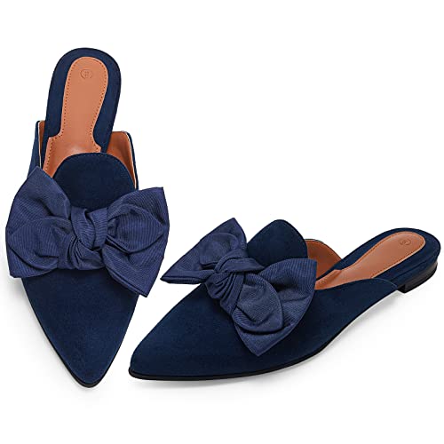 Rilista Pantoletten für Frauen Slip On Bequeme Spitze Zehen Damen Loafer Damen Flache für Damen Pantoletten & Clogs, Marineblau, 41 EU von Rilista