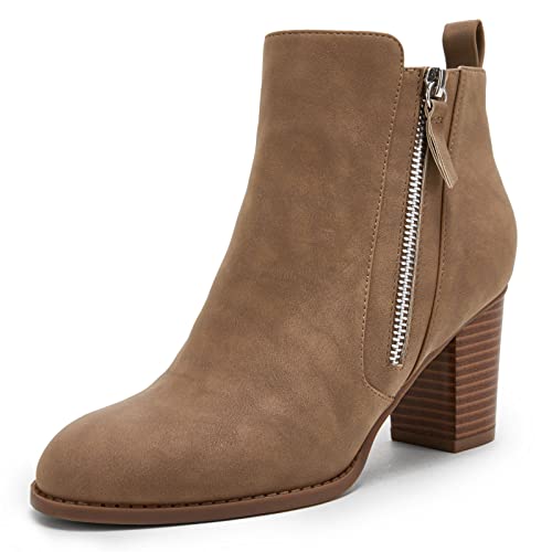 Stiefeletten für Damen, klobiger Blockabsatz, seitlicher Reißverschluss, spitze Zehenpartie, Wildleder, Herbst, Winter, Stiefelschuhe, Khaki, 39 EU von Rilista