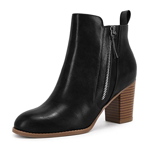 Stiefeletten für Damen, klobiger Blockabsatz, seitlicher Reißverschluss, spitze Zehenpartie, Wildleder, Herbst, Winter, Stiefelschuhe, schwarz - cool black, 39 EU von Rilista