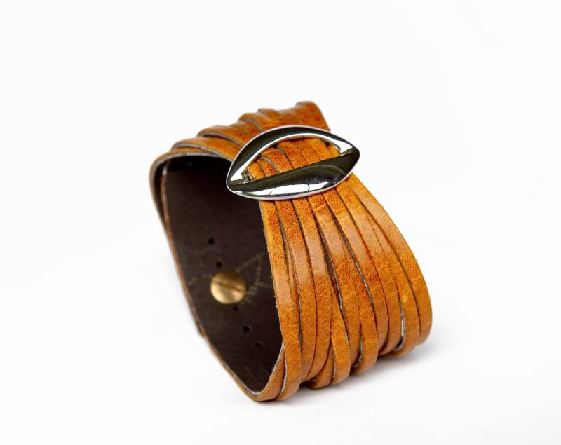 Senf Gelb Damen Leder Manschette Armband Lippen von Rimanchik