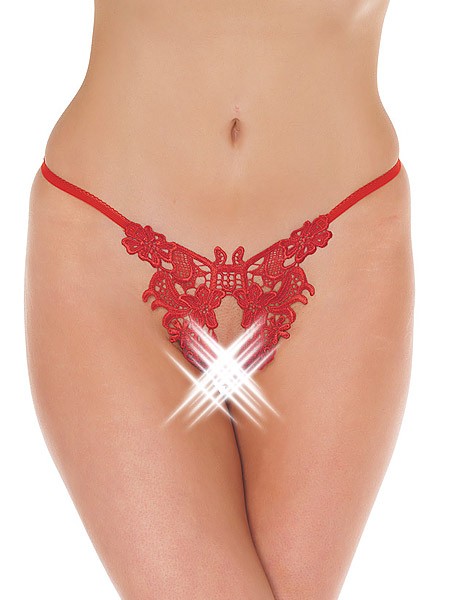 Ouvert-Spitzenstring: Flowers, rot (One Size) von Rimba