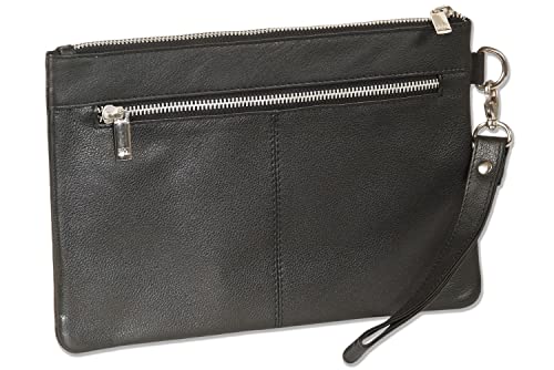 Rimbaldi FLACHE UNIVERSALTASCHE Praktische Lederschlaufe Hochwertiges Rind Nappaleder Schwarz von Rimbaldi
