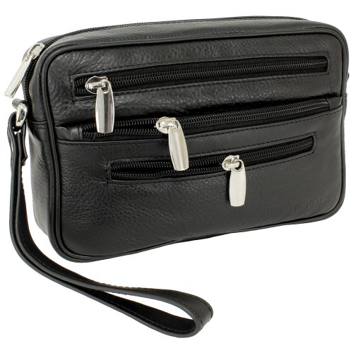 Rimbaldi Praktische Handgelenktasche VIELE FÄCHER Feines Rind-Nappaleder SCHWARZ von Rimbaldi