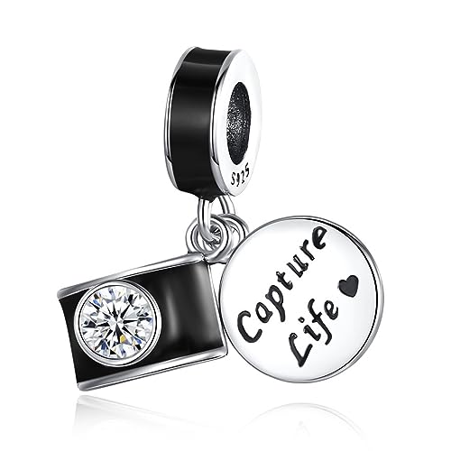 Rimgoris 925 Sterling Silber Anhänger Charm für Damen Armbänder Hobbys Kamera fängt Leben ein 2-teiliges Set 5A Zirkonia Valentinstag Muttertag Charms als Geschenk zum Muttertag für Frauen von Rimgoris