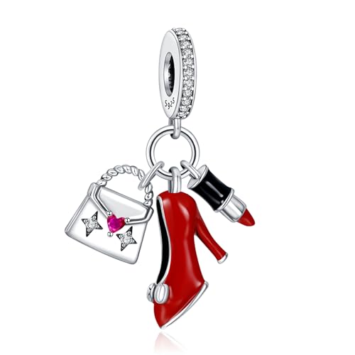 Rimgoris 925 Sterling Silber Anhänger Charm für Damen Armbänder Lippenstift Tasche High Heels 3-teiliges Set 5A Zirkonia Valentinstag Muttertag Geschenk Charms für Damen von Rimgoris