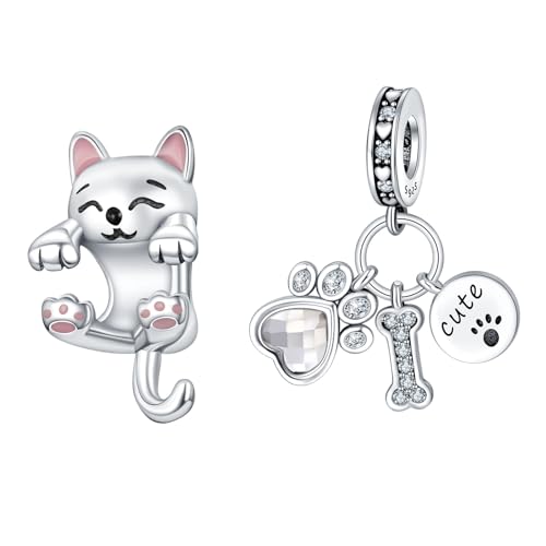 Rimgoris 925 Sterling Silber Charm für Damen, Armbänder, Halskette, Tierserie, baumelnder Katzenknochen-Charm, Geschenk, 2er-Pack von Rimgoris