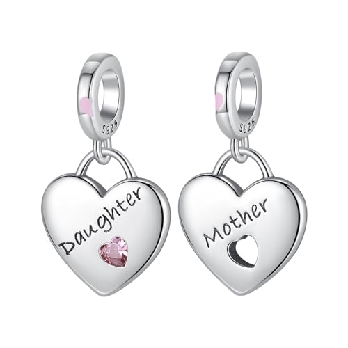 Rimgoris 925 Sterling Silber Charm für Damen Armbänder Halskette Familie Mutter und Tochter Herz 2-teiliges Set 5A Zirkonia Valentinstag Geburtstag Muttertag Geschenk Charms für Damen von Rimgoris
