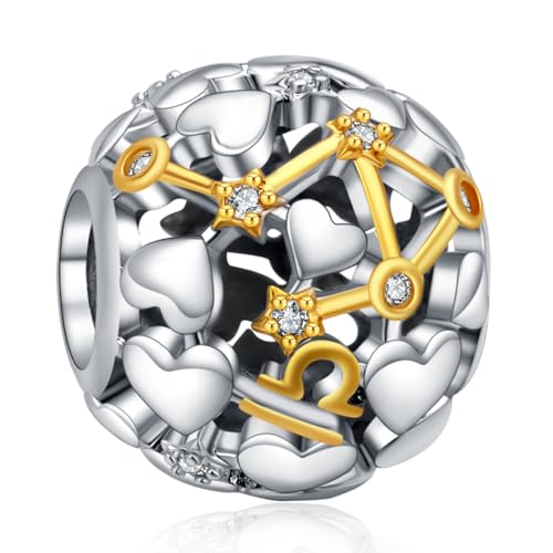 Rimgoris 925 Sterling Silber Charm für Damen Armbänder Halskette Zweifarbiges Sternzeichen Durchbrochen Charm Armband für Damen Libra von Rimgoris