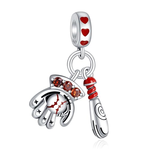 Rimgoris 925 Sterling Silber Charm für Frauen Armbänder und Halskette mit Baseball Handschuh, Fledermaus und Herz Anhänger von Rimgoris