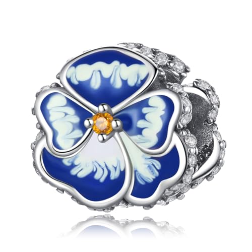 Rimgoris 925 Sterling Silber Charm für Frauen Armbänder Halskette Blau Stiefmütterchen Blume Clips Dangle Charm Geschenk von Rimgoris