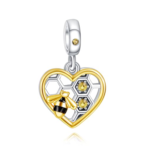 Rimgoris 925 Sterling Silber Charm für Frauen Armbänder Halskette Herz Biene Geburtstag Geschenk Anhänger Charm Frauen Armband Charm von Rimgoris