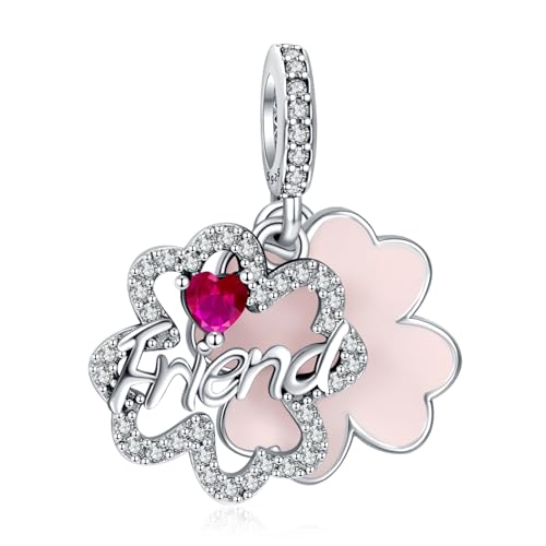 Rimgoris 925 Sterling Silber Charm für Frauen Armbänder Halskette Lucky Four Leaf Clover Friendship Ruby Charm Frauen Armband Charm von Rimgoris