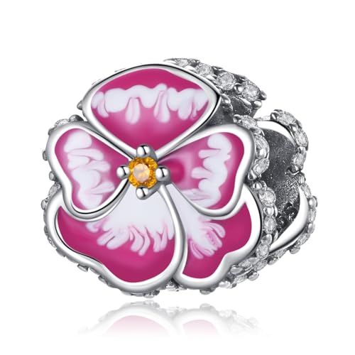 Rimgoris 925 Sterling Silber Charm für Frauen Armbänder Halskette Rosa Stiefmütterchen Blume Clips Dangle Charm Geschenk von Rimgoris