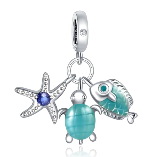Rimgoris 925 Sterling Silber Charm für Frauen Armbänder Halskette Seestern Schildkröte Fisch Anhänger Charm Frauen Armband Charm von Rimgoris