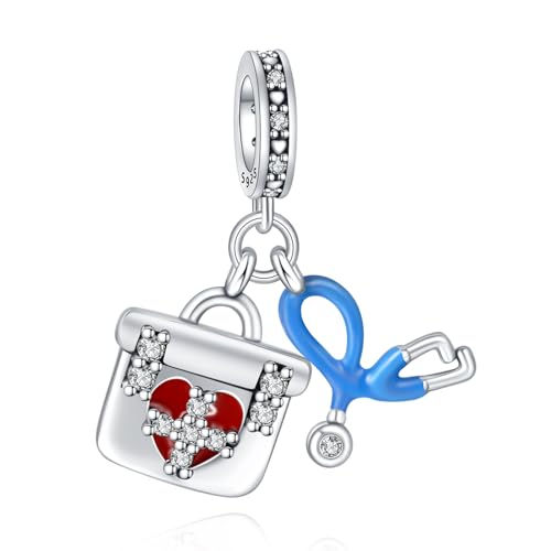 Rimgoris 925 Sterling Silber Charm für Frauen Armbänder Halskette Stethoskop Medical Kit Anhänger Dangle Bead Charms Frauen Armband von Rimgoris