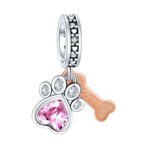 Rimgoris 925 Sterling Silber Charm für Frauen Armbänder Halskette Two Tone Sweet Paw & Bone Dangle Charms Women Bracelet Charm von Rimgoris