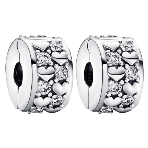 Rimgoris 925 Sterling Silber Charme für Frauen Armbänder Halskette Clips Herz Edelstein Dangle Charm Geschenk 2er Pack von Rimgoris