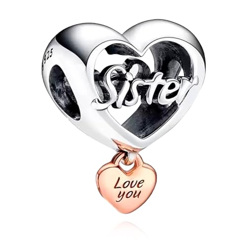 Rimgoris 925 Sterling Silber Charme für Frauen Armbänder Halskette Forever Sister Love Heart Dangle Charm Geschenk von Rimgoris