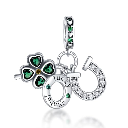 Rimgoris 925 Sterling Silber Charme für Frauen Armbänder Halskette Grünes Glücks-Hufeisen Vierblättriges Kleeblatt Charm Frauen Armband Charm von Rimgoris