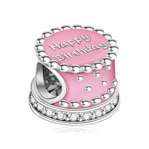 Rimgoris 925 Sterling Silber Charme für Frauen Armbänder Halskette Happy Birthday Pink Cake Dangle Charm Geschenk von Rimgoris