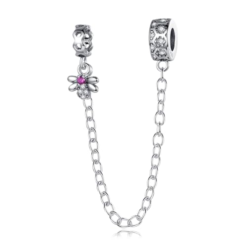 Rimgoris 925 Sterling Silber Charme für Frauen Armbänder Halskette Muttertag Sicherheitskette Bienen&Blumen Dangle Charm Geschenk von Rimgoris