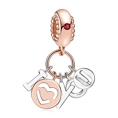 Rimgoris 925 Sterling Silber Charme für Frauen Armbänder Halskette Rose Gold I Love You Dangle Charm Geschenk von Rimgoris