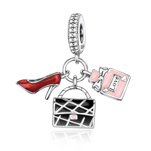 Rimgoris 925 Sterling Silber Damen Armbänder Halskette High Heels Taschen Parfüm Anhänger Damen Armband Charm Muttertag mit Zirkonia von Rimgoris