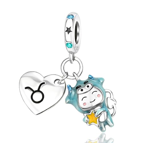 Rimgoris 925 Sterling Silber Damen Armbänder Halskette Sternbild Leuchteffekt Anhänger Damen Armband Charm Muttertag mit Zirkonia Stier von Rimgoris