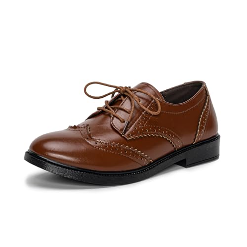 Damen Brogue Büroschuhe Flügelspitze Oxfords Leder Spitze Tiefabsatz Pumps Business Flat Damen Vintage Brogue von Rimhold