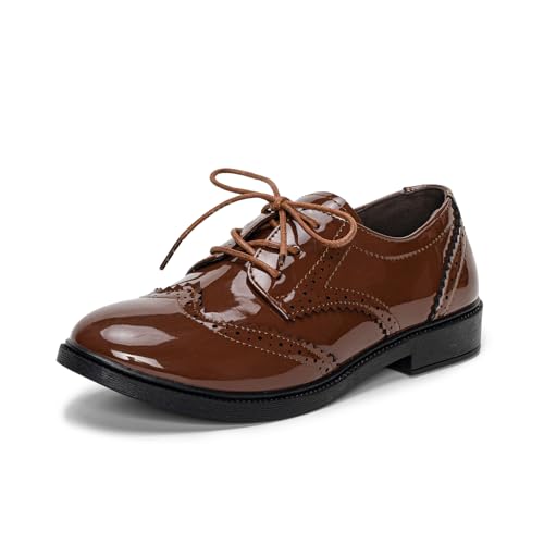 Damen Brogue Büroschuhe Flügelspitze Oxfords Leder Spitze Tiefabsatz Pumps Business Flat Damen Vintage Brogue von Rimhold