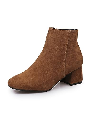 Rimhold Frauen Wildleder Stiefel Block Heels Spitze Stiefel Büro Hof Schuhe Elegante Heels Damen dicke kurze Knöchel Stiefel von Rimhold