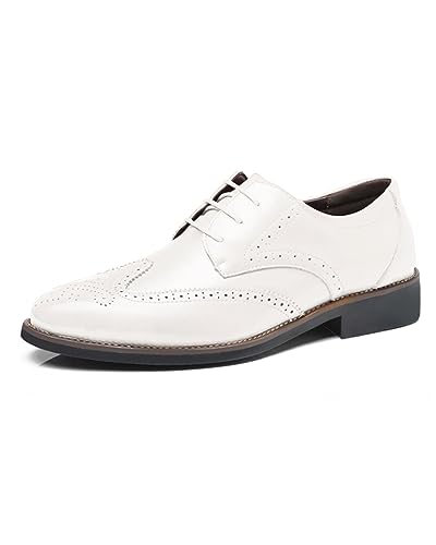 Rimhold Herren Formelle Schuhe Brogues Hochzeitsschuh Lederschnürschuhe Weiche Monk-Schuhe Lässiger Büroschuh Klassische Oxfords Weiß 42EU von Rimhold