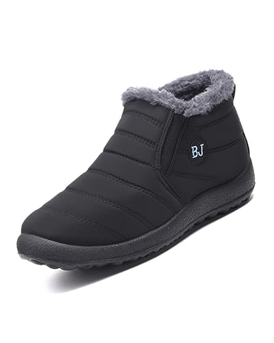 Rimhold Herren Schneestiefel Wolle Ankle Boots Fell Futter Winter Schuhe Outdoor flauschige Stiefel bequeme Slip auf warme Boots von Rimhold