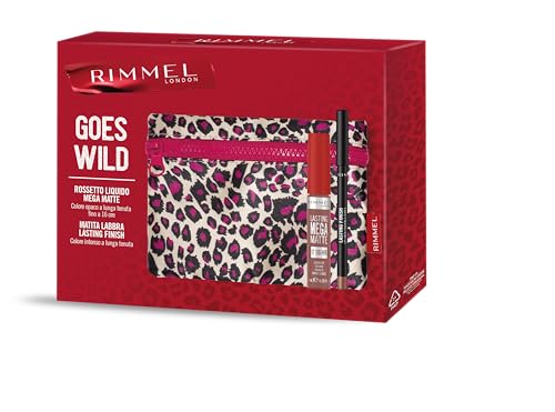 Rimmel London, Geschenkbox für Damen, Rimmel Goes Wild, Leopardenmuster mit flüssigem Lippenstift Lasting Mega Matte 709 Strapless + Lippenstift Lasting Finish von Rimmel London