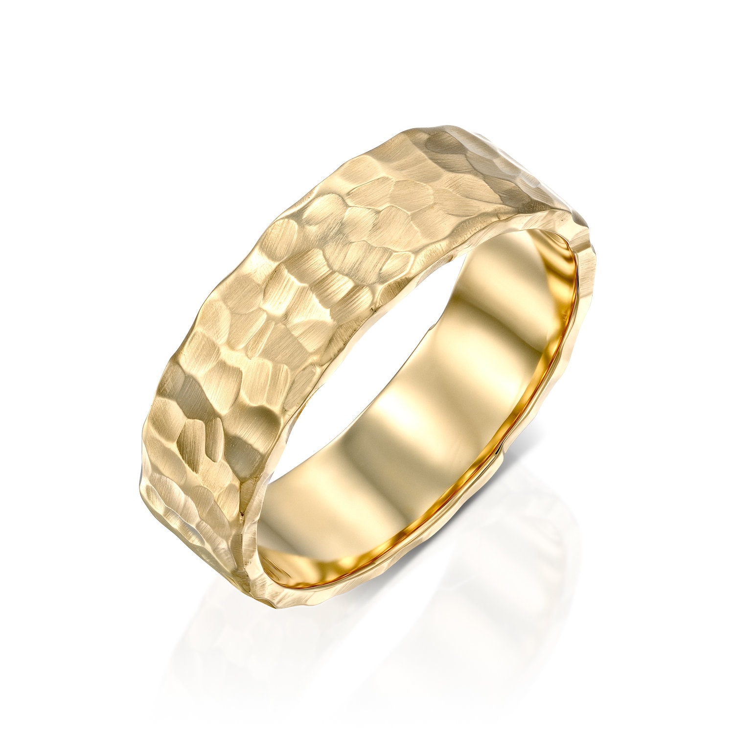 6mm Ehering, Gehämmerter Breiter Herrenring, Einzigartiger Rustikaler Facettierter Ring von RimonFineJewelry