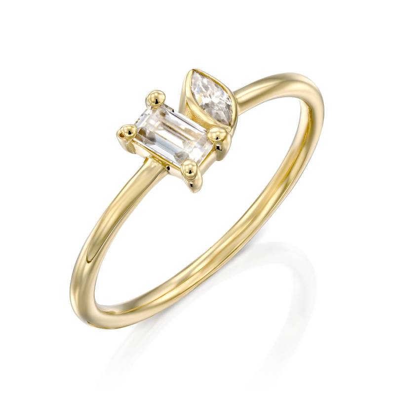 Doppelstein Verlobungsring, Multi Stein Ehering, Zwei Moissanite Brautring, Toi Et Moi 14K von RimonFineJewelry