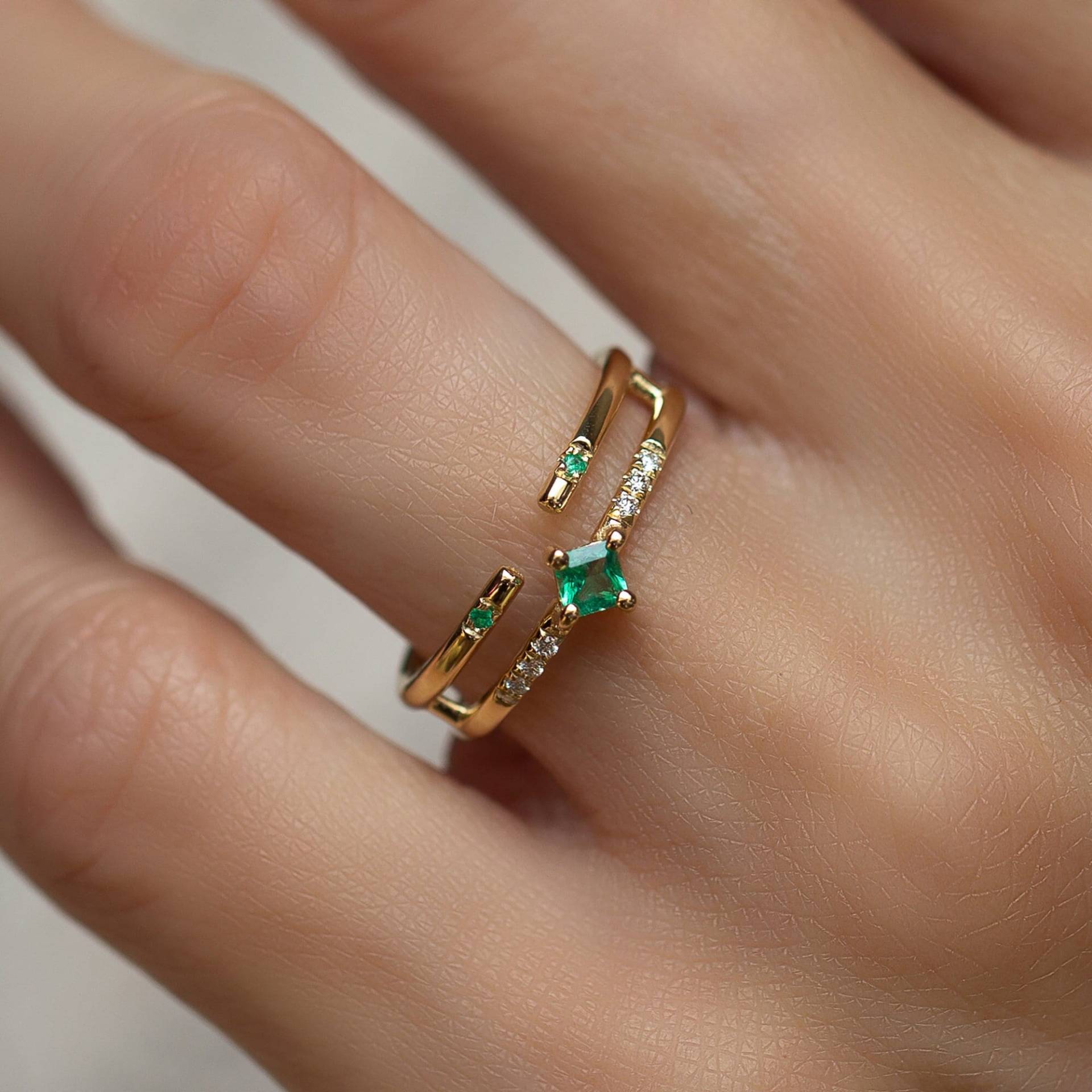 Smaragd Verlobungsring, Diamant Ring, Natürlicher 14K Alternative Ehering, Boho 18K von RimonFineJewelry