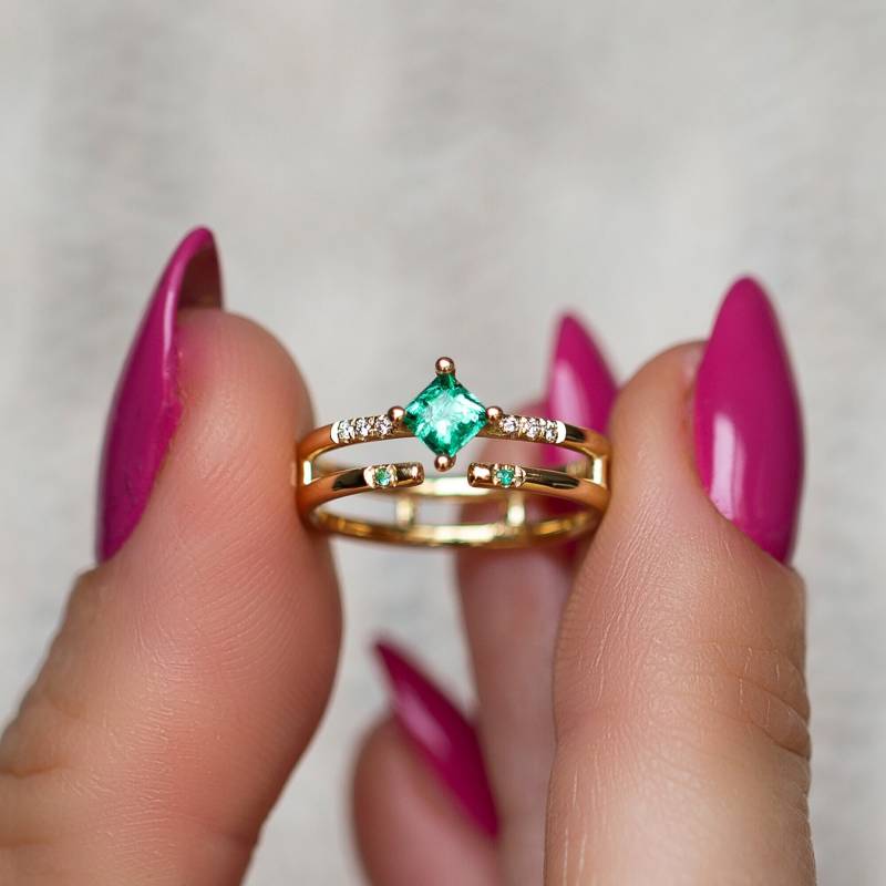 Smaragd Verlobungsring, Diamant Ring, Natürlicher 14K Alternative Ehering, Boho 18K von RimonFineJewelry