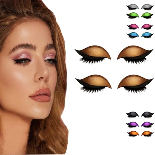 Lazy Eye Shadow Wimpernpatch, 3-in-1 Lidschatten & Eyeliner Aufkleber mit Wimpern, Make-up Stencils Sticker für alle Augenformen, Lazy Eye Shadow Patch 2025 Neu (2 Paar, orange) von Rimtpuz