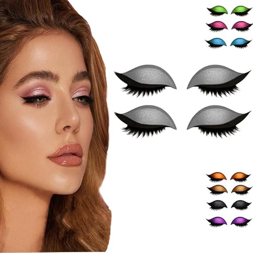 Lazy Eye Shadow Wimpernpatch, 3-in-1 Lidschatten & Eyeliner Aufkleber mit Wimpern, Make-up Stencils Sticker für alle Augenformen, Lazy Eye Shadow Patch 2025 Neu (2 Paar,silver) von Rimtpuz