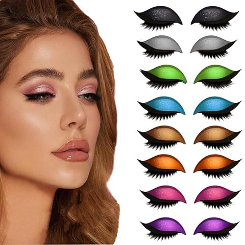 Lazy Eye Shadow Wimpernpatch,8 Paar 3-in-1 Lidschatten & Eyeliner Aufkleber mit Wimpern, Make-up Stencils Sticker für alle Augenformen, Lazy Eye Shadow Patch 2025 Neu von Rimtpuz