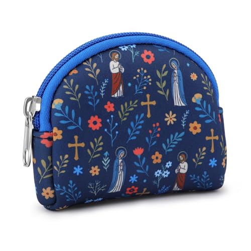 Rosenkranz-Tasche für Damen und Herren, mit Reißverschluss, Rosenkranz-Etui, Tasche mit Kreuz-Blumendruck von Rimvoe