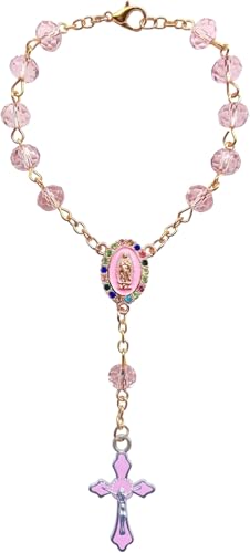 Rosenkranz für den Rückspiegel, Rosenkranz zum Aufhängen, katholisches religiöses Geschenk mit Jungfrau Maria und Kruzifix, ideales Geschenk für Damen und Herren (Rosa) von Rimvoe