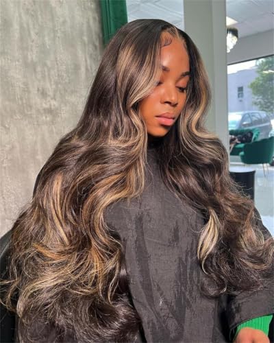 Highlight Ombre Lace Front Perücke Echthaar 33 x 10 cm HD Lace 2/27 Highlight Body Wave Perücken für Frauen Ombre Colored Honigblond Echthaar Perücken vorgezupft mit Babyhaar 150% Dichte 50,8 cm von Rina