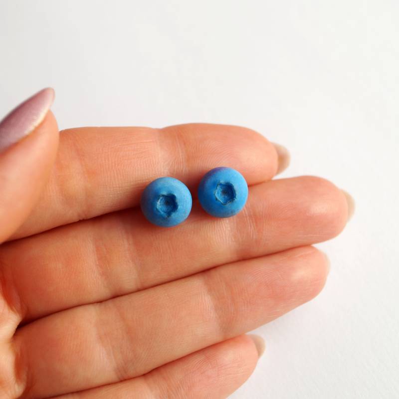 Blaubeere Ohrstecker, Beere Kleine Blaue Ohrring Sommer Heidelbeere Obst Schmuck, Miniatur Edelstahl Ohrstecker von RinaStudioDesign