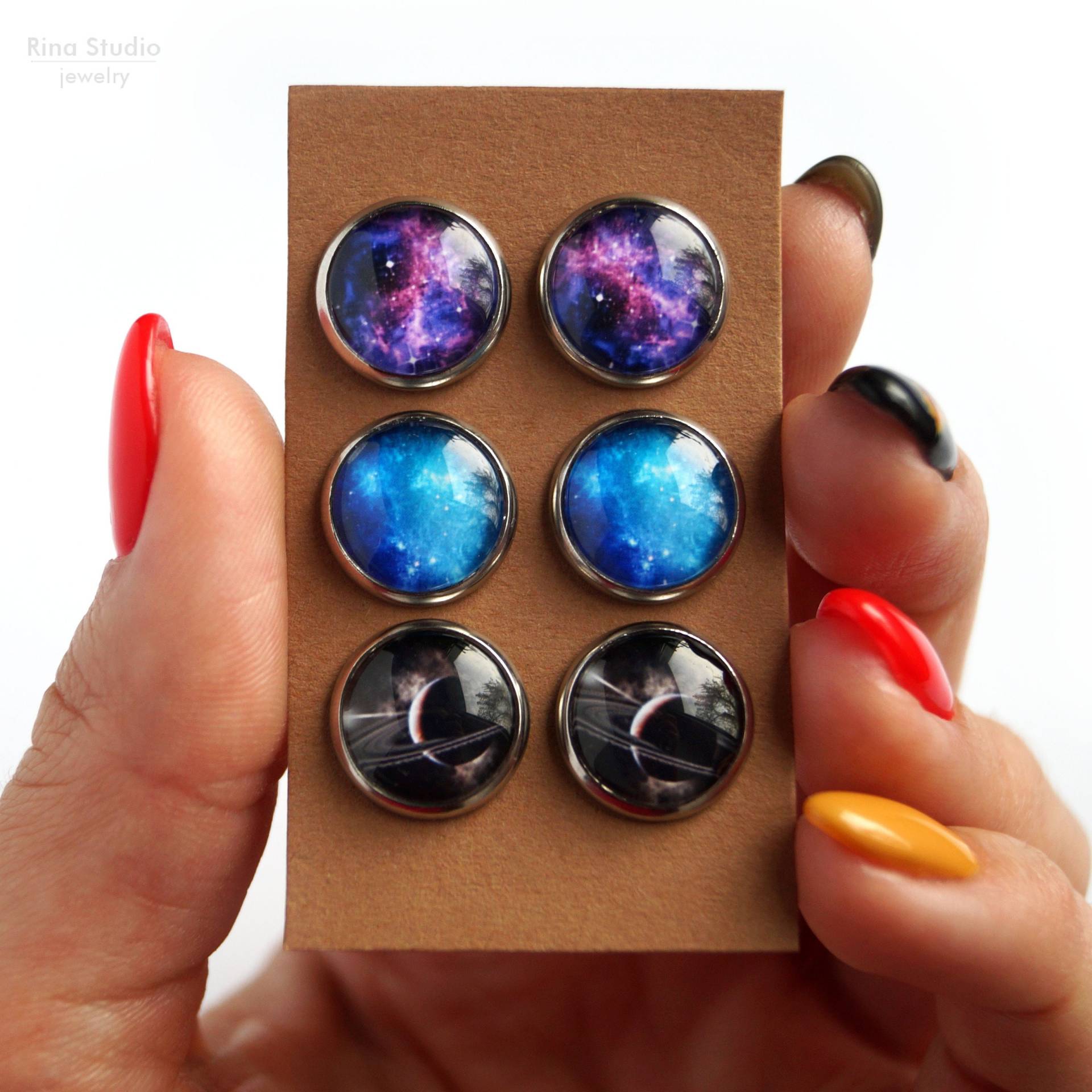 Space Ohrstecker Set, Galaxy Post Ohrringe, Set Von 3 Paar Sonnensystem Kunst Ohrstecker, Geheime Schwester Geschenkidee Für Mädchen, Saturn Schmuck von RinaStudioJewelry
