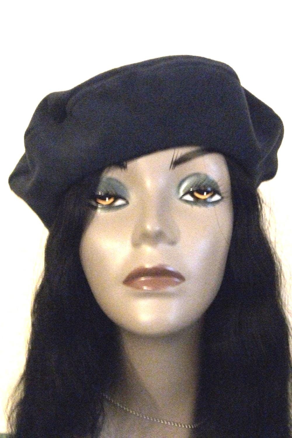 Schwarze Baskenmütze, Blaue Handgefertigte Mütze, Große Bis Extra Große Wintermütze, Mütze von RinaWHandmadeHats